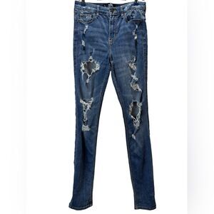 Hollister High Rise Super Skinny Ripped Blue Jeans Size Juniors 5L 27x32